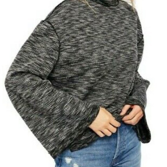 We The Free People Sweater Womens Small Black Sunny Days Turtleneck Bell Sleeve - Picture 2 of 14